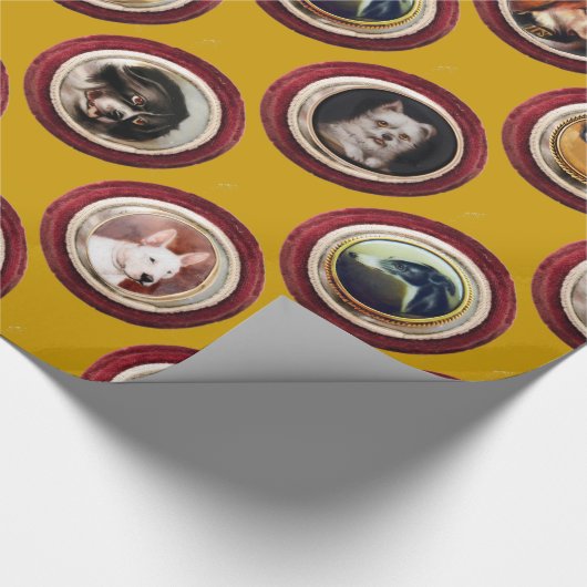 VIKTORIANISCHE ENAMELE/MINIATURHUNDERPORTRAS, gelb Geschenkpapier (Ecke)