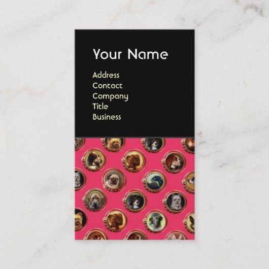 VIKTORIANISCHE ENAMELE/MINIATURHUNDERPORTRAS, rosa Visitenkarte (Vorderseite)