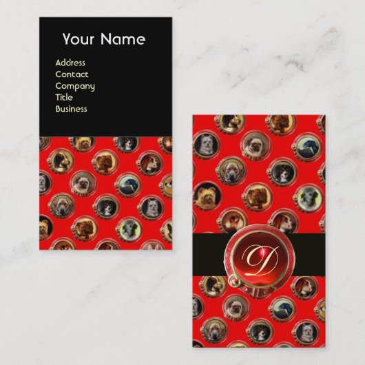 VIKTORIANISCHE ENAMELE/MINIATURHUNDERPORTRAS, Rot Visitenkarte (Vorne/Hinten)