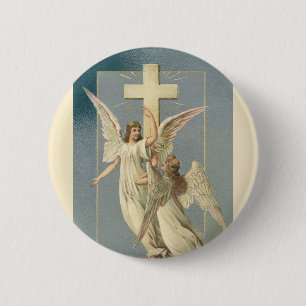 Viktorianische Engel mit einem Kreuz, Vintage Oste Button