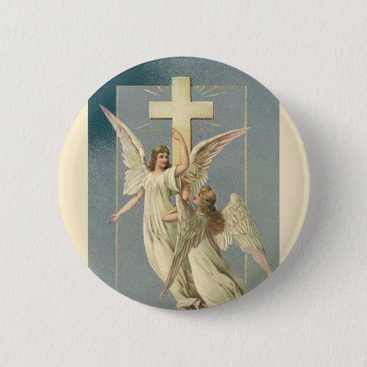 Viktorianische Engel mit Kreuz, Vintag Ostern Button (Vorderseite)