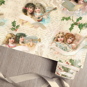 Viktorianische Engel mit Musik, Schrift & Stechpal Geschenkpapier