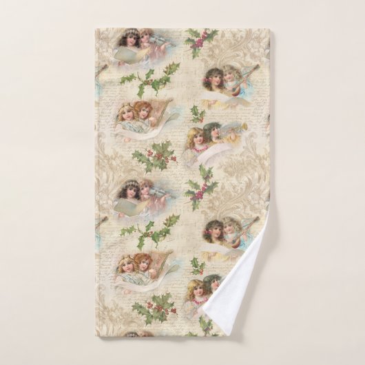 Viktorianische Engel mit Musik, Script & Holly Badhandtuch Set (Handtuch)