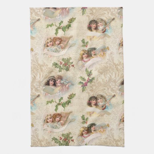 Viktorianische Engel mit Musik, Script & Holly Geschirrtuch (Vertikal)