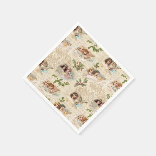Viktorianische Engel mit Musik, Script & Holly Serviette (Ecke)