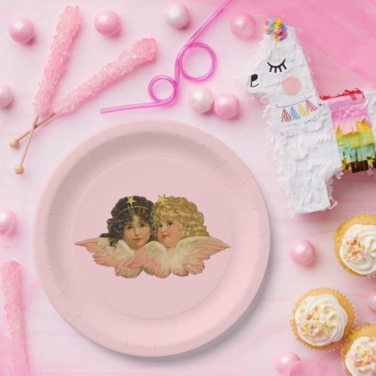 Viktorianische Engel Rosa Pappteller (Party)
