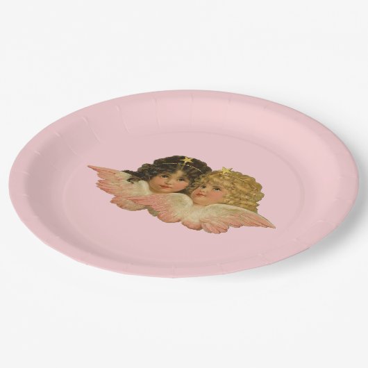 Viktorianische Engel Rosa Pappteller (Schrägansicht)