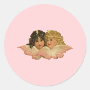 Viktorianische Engel Rosa Runder Aufkleber