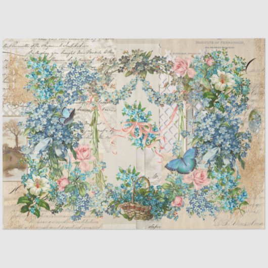 Viktorianische Ephemerials Vergessen-Me-Not Collag Seidenpapier (Vorderseite)