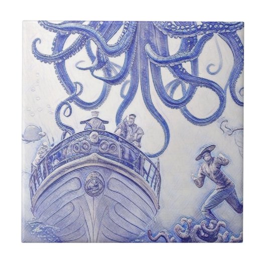 Viktorianische Era Fantasy Sea Tiles Blau und Weiß Fliese (Vorderseite)