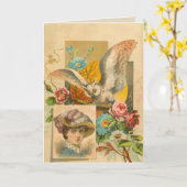 Viktorianische Eulenkarte Karte (Gelbe Blume)