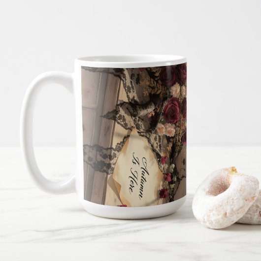 Viktorianische Fensterfront Vorhang Rose Art Kaffeetasse (Mit Donut)
