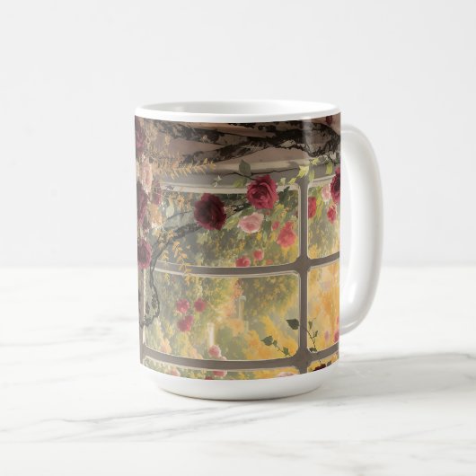 Viktorianische Fensterfront Vorhang Rose Art Kaffeetasse (VorderseiteRechts)