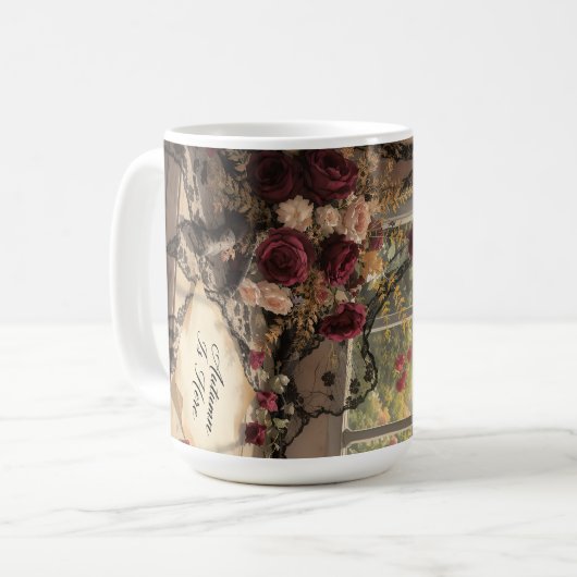 Viktorianische Fensterfront Vorhang Rose Art Kaffeetasse (Vorderseite Links)