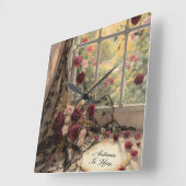 Viktorianische Fensterfront Vorhang Rose Art Quadratische Wanduhr (Winkel)