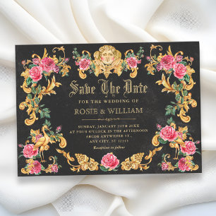 Viktorianische florale aufwendige Goldhochzeit Save The Date