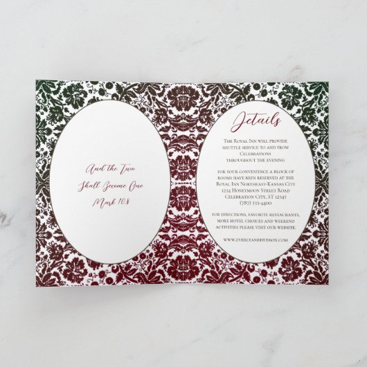 Viktorianische florale Damaskus-Hochzeit Einladung (Innenseite)