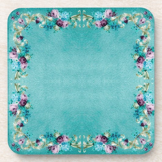 Viktorianische florale elegante aquamarine lila Ro Getränkeuntersetzer (Vorderseite)