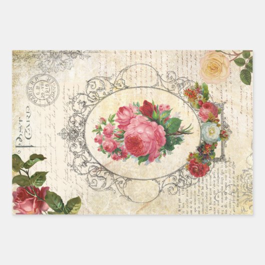 Viktorianische florale Ephemera Dekoupage Geschenkpapier Set (Vorderseite 3)