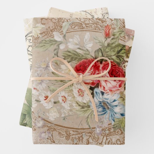 Viktorianische florale Ephemera Dekoupage Geschenkpapier Set (Beispiel)