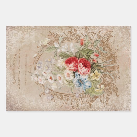 Viktorianische florale Ephemera Dekoupage Geschenkpapier Set (Vorderseite)