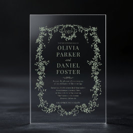 Viktorianische französische Sage Green Wedding Mon Acryleinladungen