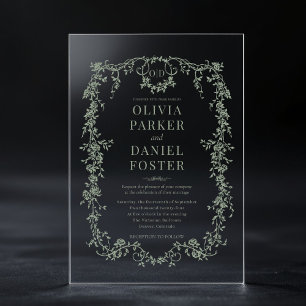 Viktorianische französische Sage Green Wedding Mon Acryleinladungen