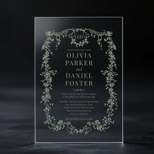 Viktorianische französische Sage Green Wedding Mon Acryleinladungen