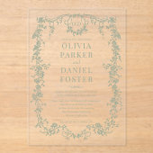 Viktorianische französische Sage Green Wedding Mon Acryleinladungen (Vorderseite)