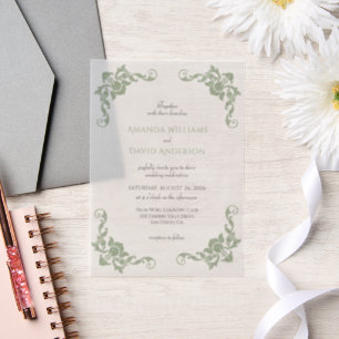 Viktorianische französische Sage Green Wedding Pergament Einladungen