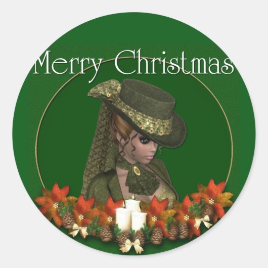 Viktorianische Frau 2 - Frohe Weihnachtskleber Runder Aufkleber (Vorderseite)
