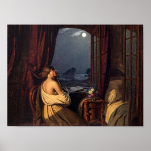 Viktorianische Frau am mondbeschienenen Fenster Ge Poster