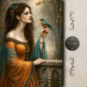 Viktorianische Frau Blaue Vogel Teal Eleganz Decou Seidenpapier
