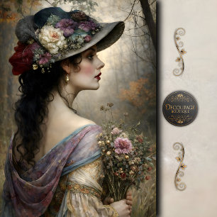 Viktorianische Frau Blumenhut Garten-Decoupage Seidenpapier