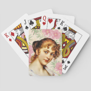 Viktorianische Frau Dame spielt Karten Spielkarten