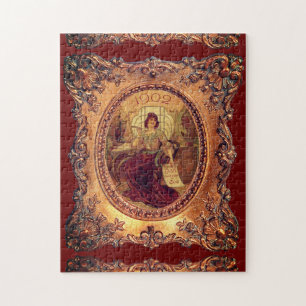 Viktorianische Frau elegante Bildrahmen goldrot Puzzle