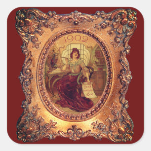 Viktorianische Frau elegante viktorianische Rahmun Quadratischer Aufkleber