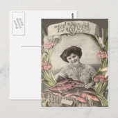 Viktorianische Frau Fisch Poisson d'avril Aprilsch Postkarte (Vorne/Hinten)