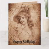 Viktorianische Frau in Hat-Blume Sepia Monochrome Karte (Vorderseite)