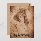 Viktorianische Frau in Hat-Blume Sepia Monochrome Postkarte (Vorne/Hinten)