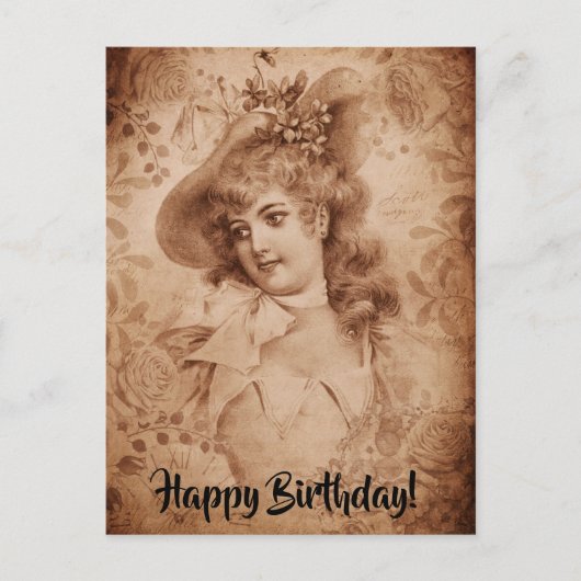 Viktorianische Frau in Hat-Blume Sepia Monochrome Postkarte (Vorderseite)