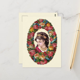 Viktorianische Frau Inside Multicolor Rose Kranz Postkarte