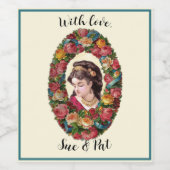 Viktorianische Frau Inside Multicolor Rose Kranz Weinetikett (Einzelnes Label)