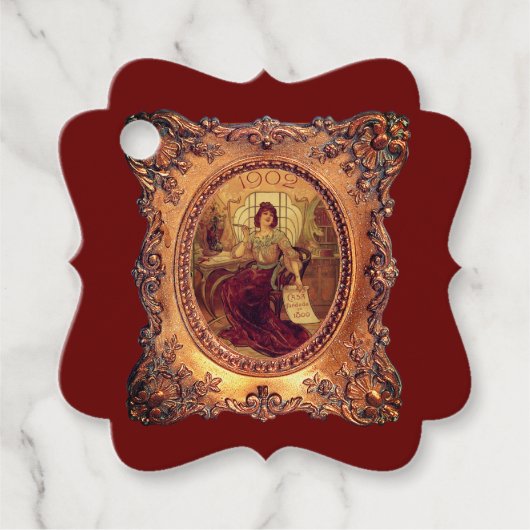 Viktorianische Frau mit goldfarbenem Rahmen, rot Geschenkanhänger (Vorderseite)