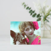 Viktorianische Frau mit Hundepostkarte Postkarte (Stehend Vorderseite)