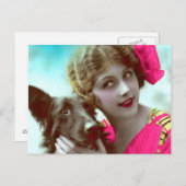 Viktorianische Frau mit Hundepostkarte Postkarte (Vorne/Hinten)