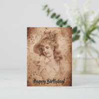 Viktorianische Frau mit Hut Blumen Sepia Monochrom
