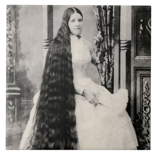 Viktorianische Frau mit langer Haare Fliese (Vorderseite)