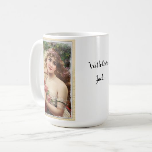 Viktorianische Frau mit rosa Rosen Kaffeetasse (Vorderseite Links)