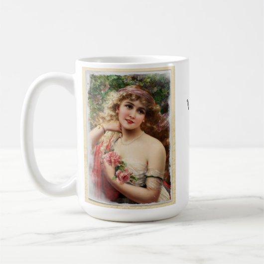 Viktorianische Frau mit rosa Rosen Kaffeetasse (Links)